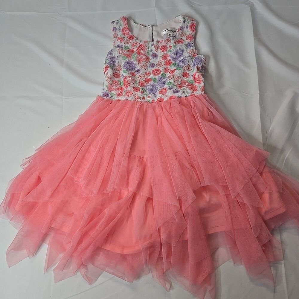 Nannette Flower Girl Dress 6X Layered Pink Floral Wedding Coquette Garden Party